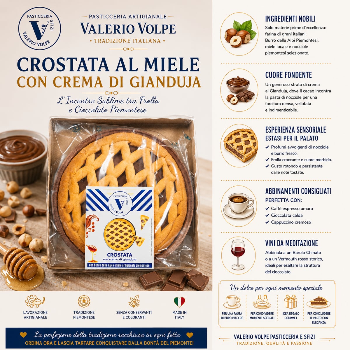 Crostata al Gianduja 250g con miele e burro del piemonte 3