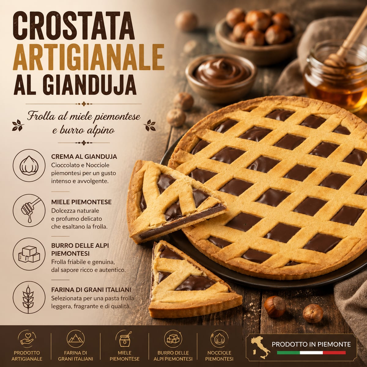Crostata al Gianduja 250g con miele e burro del piemonte 2
