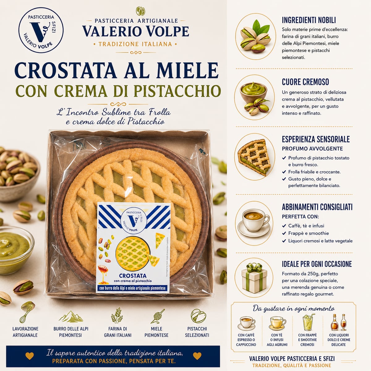 Crostata al Pistacchio 250g con miele e burro del piemonte 2