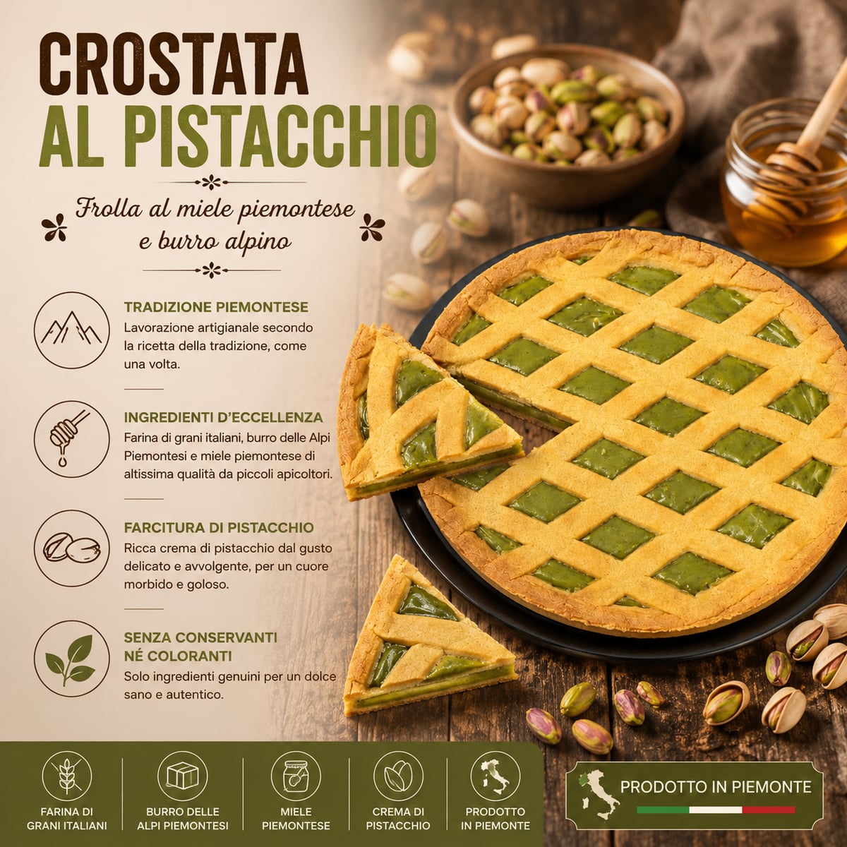 Crostata al Pistacchio 250g con miele e burro del piemonte 3