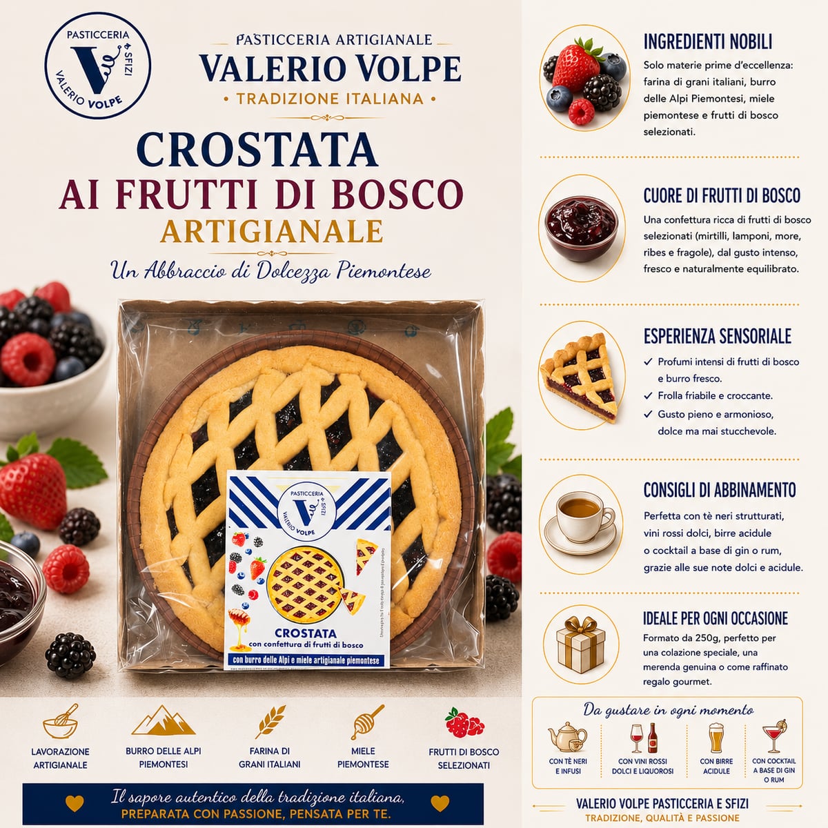 Crostata ai Frutti di Bosco 250g con miele e burro del piemonte 3