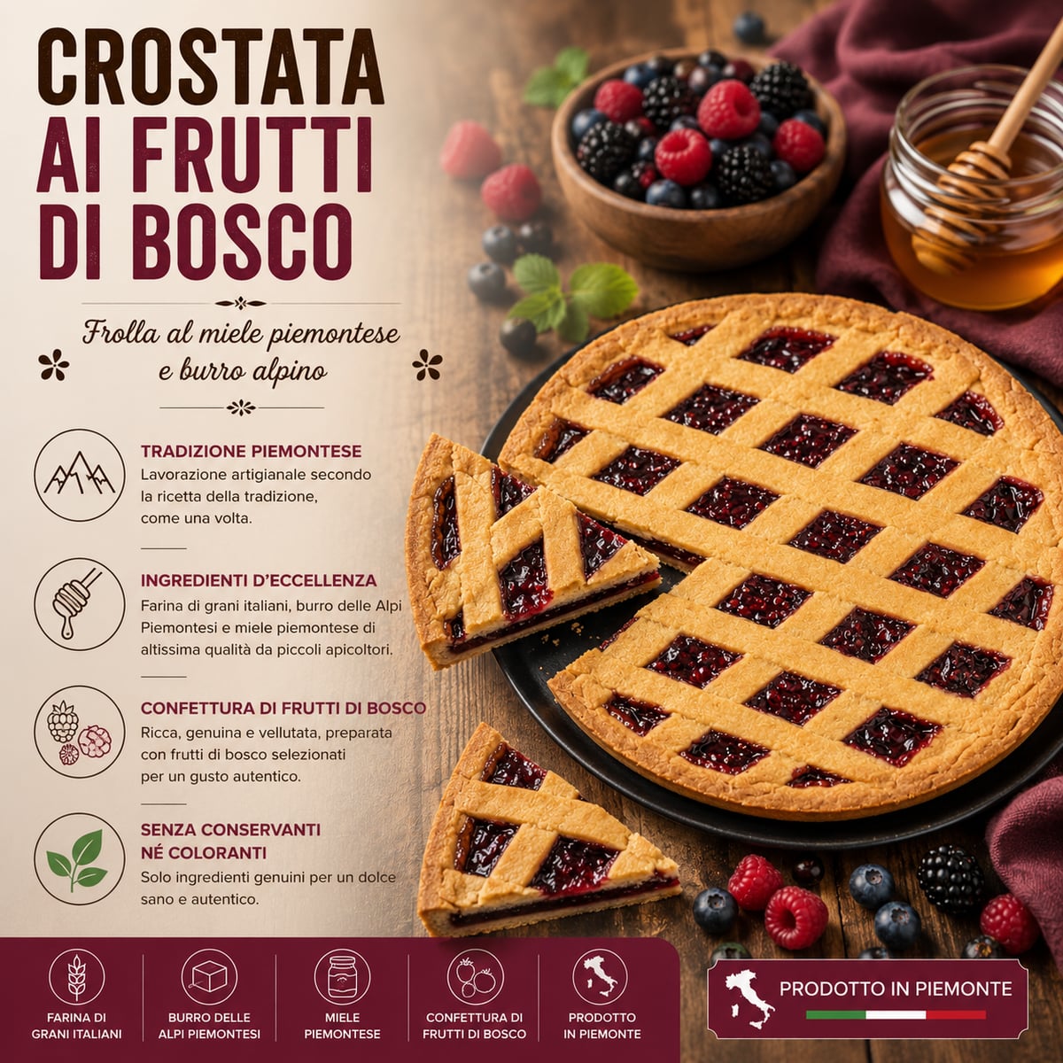 Crostata ai Frutti di Bosco 250g con miele e burro del piemonte 2