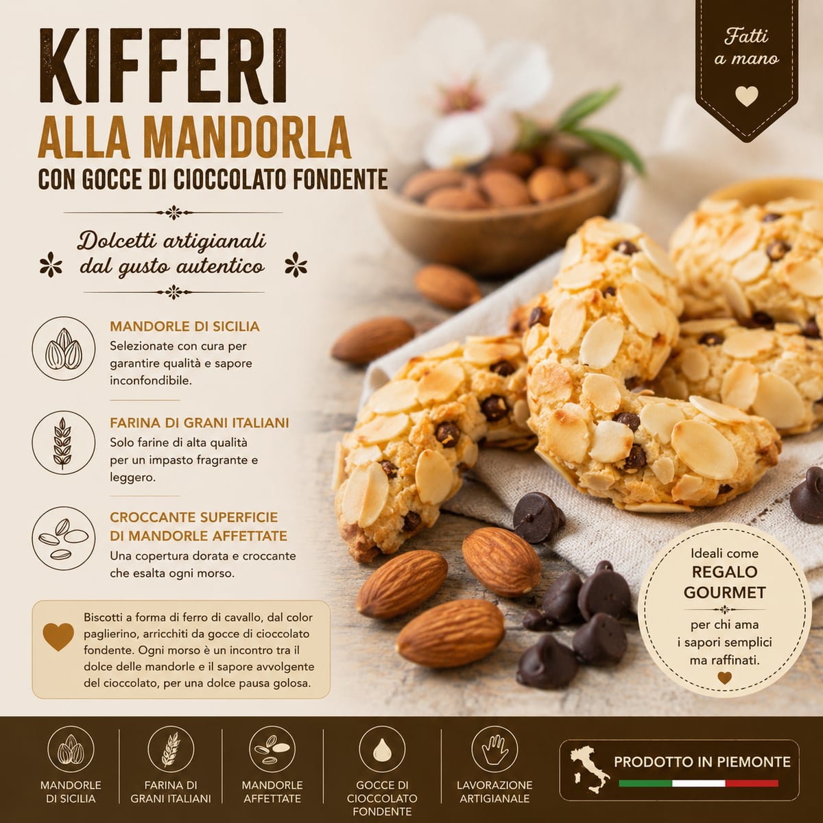 Kifferi gocce di cioccolato e mandorle di Sicilia 160g 2