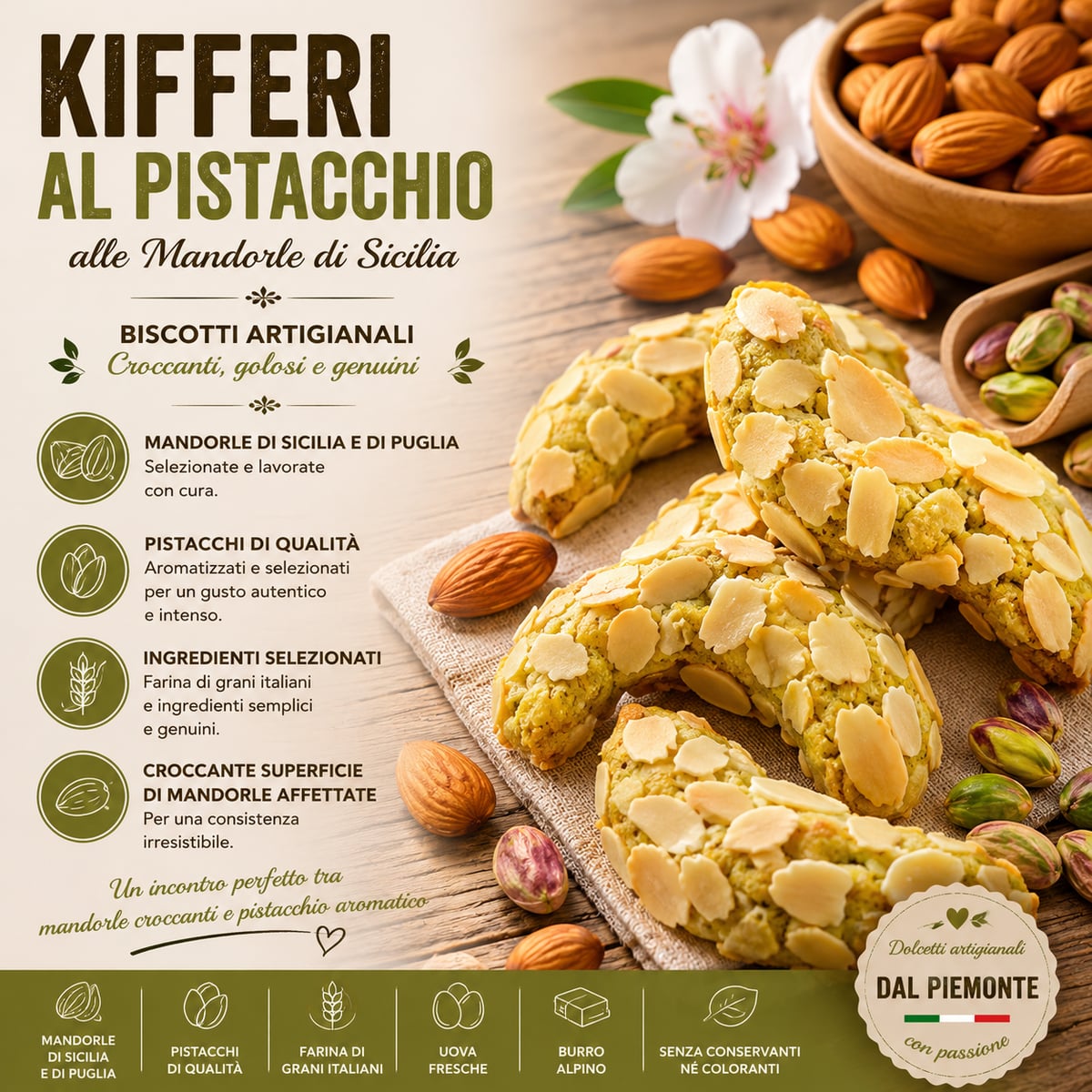 Kifferi Pistacchio e mandorle di Sicilia 160g 2
