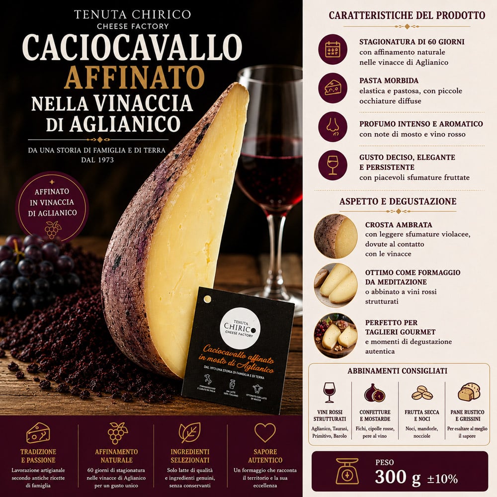 Caciocavallo affinato in vinaccia di uva Aglianico 1/4 - Tenuta Chirico 2