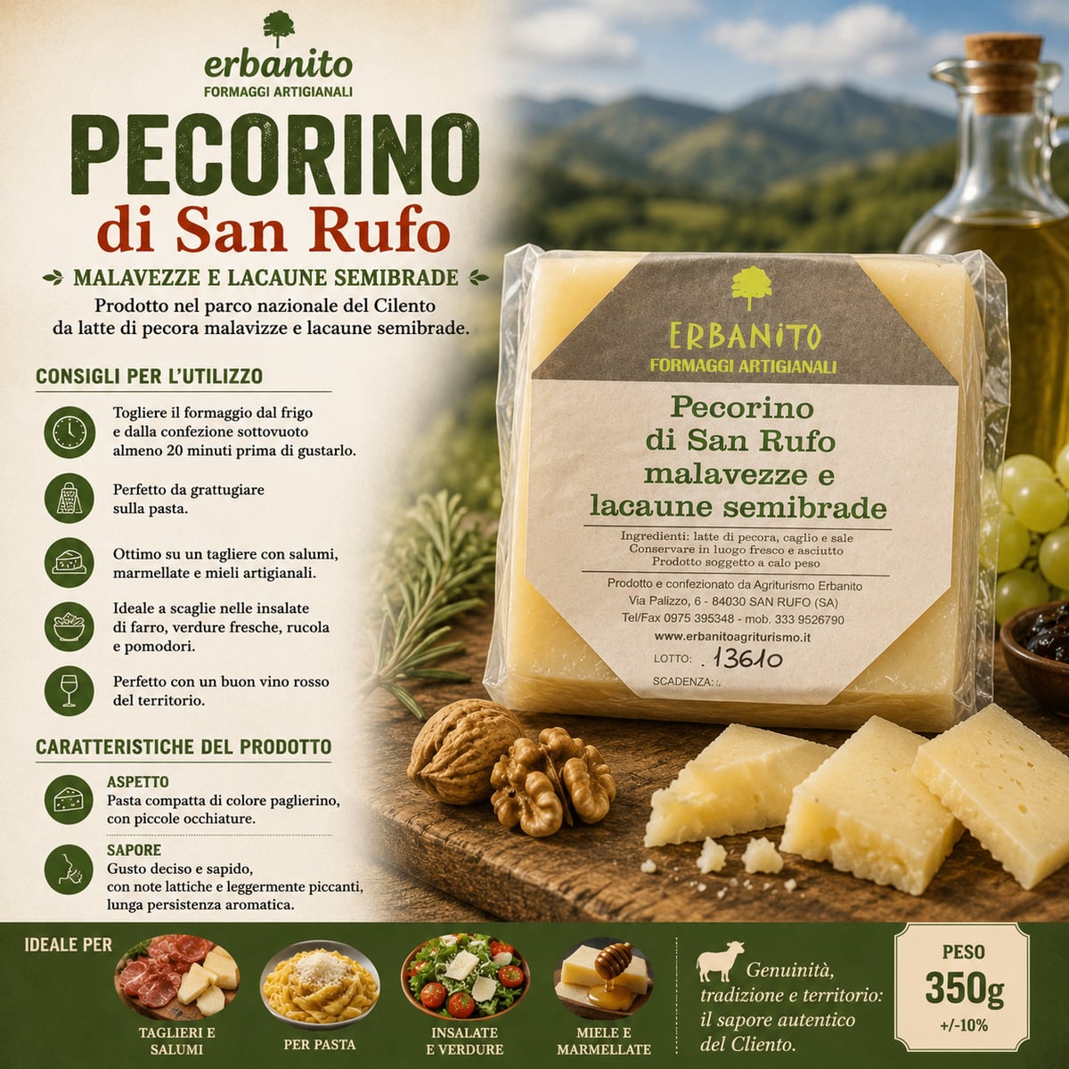 Formaggio Pecorino di San Rufo 350g 2