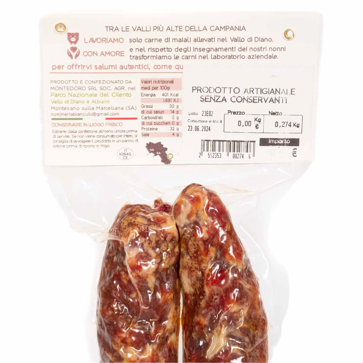 Hot Red Sausage from Vallo di Diano 280g 2