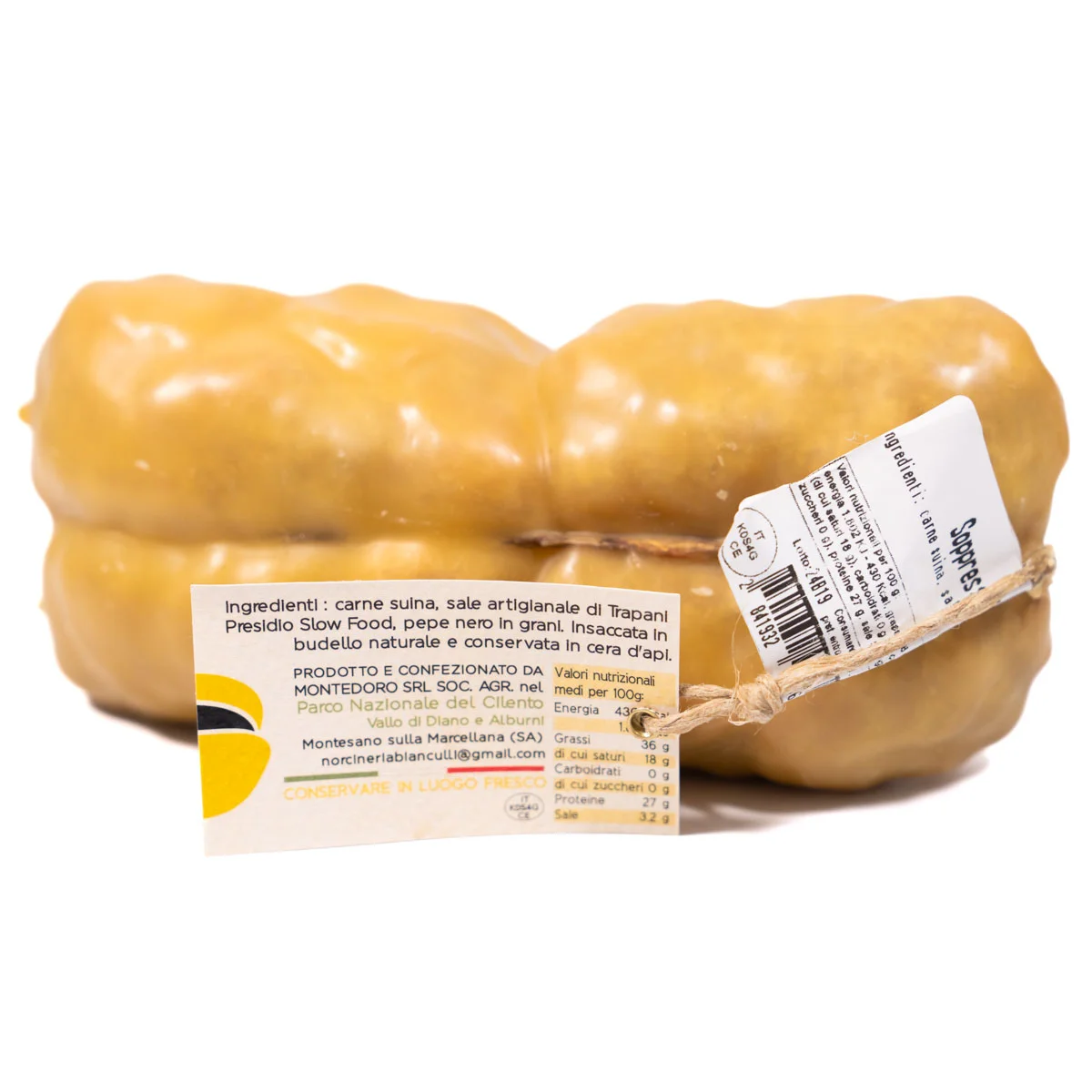 Soppressata in Beeswax 350g from Vallo di Diano | Norcineria Bianculli 4