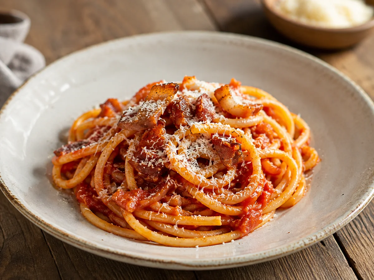 Bucatini all'Amatriciana con Cacioricotta